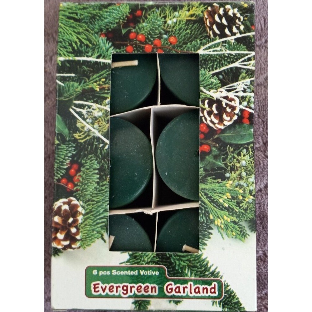 6 Piece Evergreen Garland Green Scented Votive Candles 5.5"X3.54"X1.97"